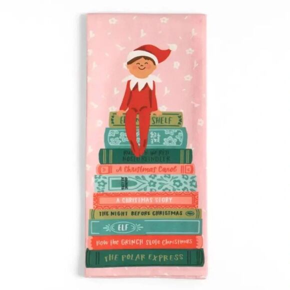 Holiday Elf on the Shelf Book Stack Tea Towel NEW - Picture 1 of 3